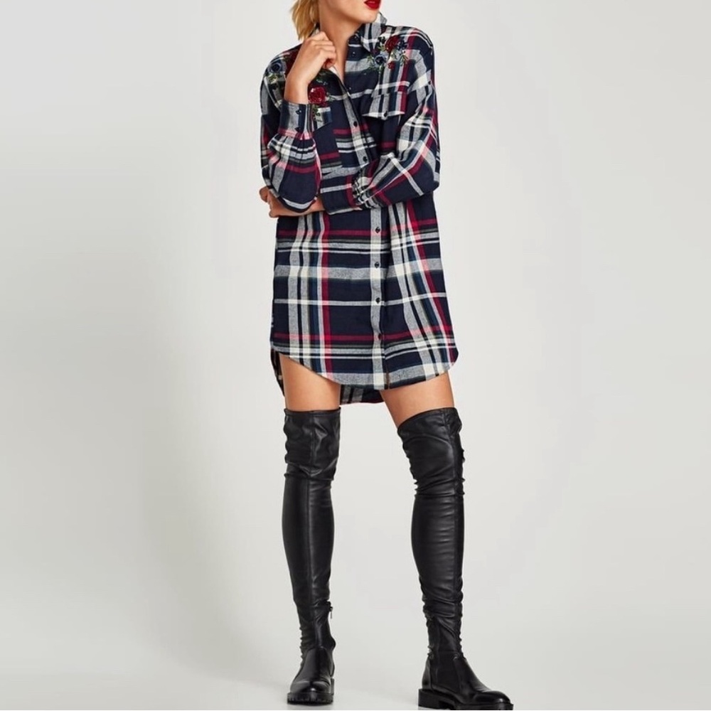 Zara Denim Plaid Tunic Dress